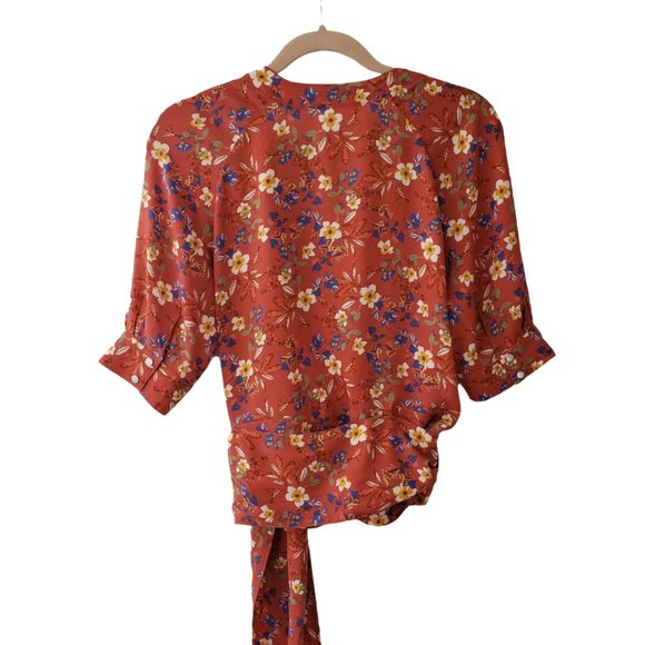 Asos ditsy floral short sleeve wrap blouse with side tie sz S - Picture 2 of 9